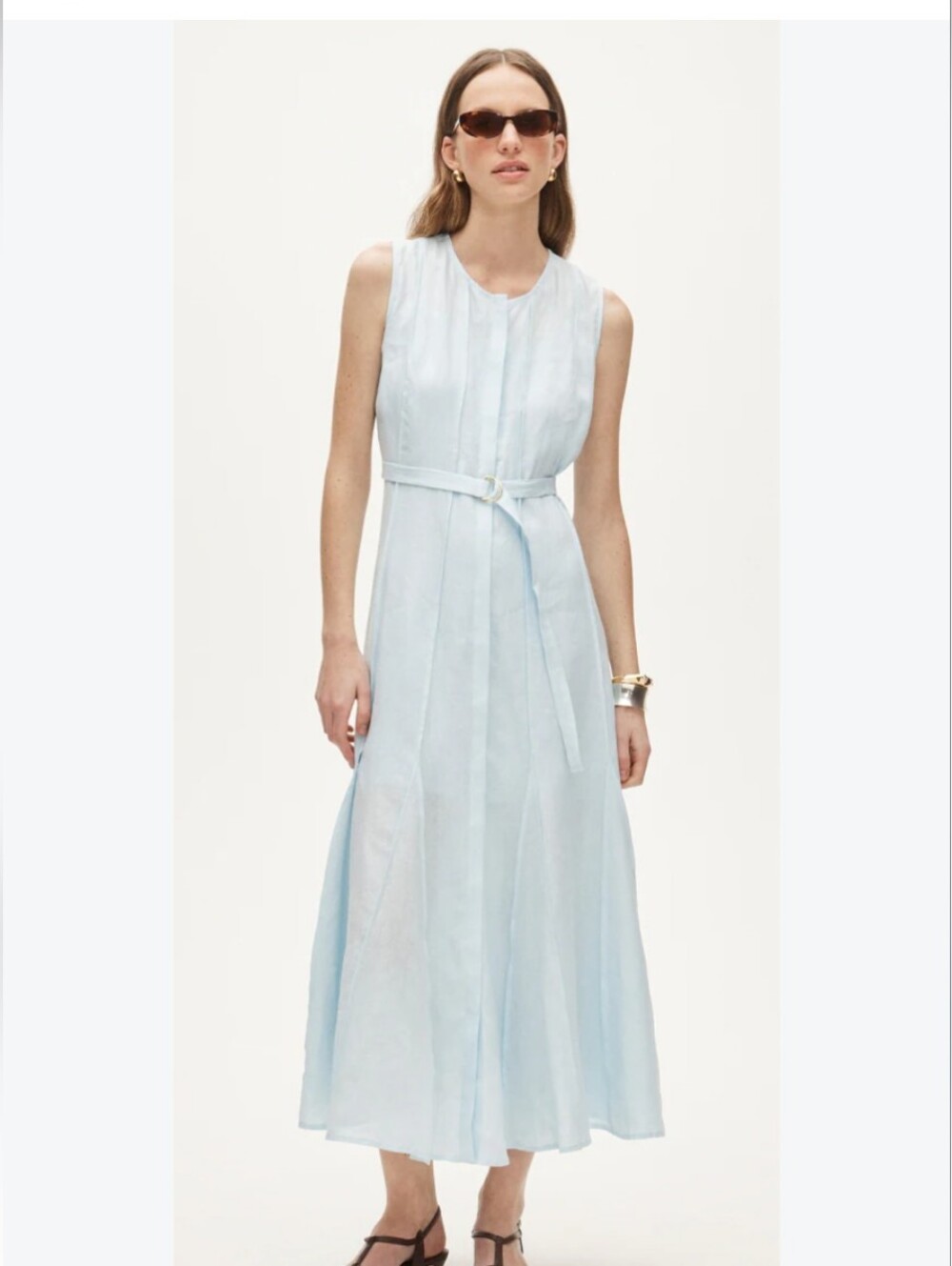 J Crew Seamed linen dress with removable belt CA671 Size S Light Blue Lined